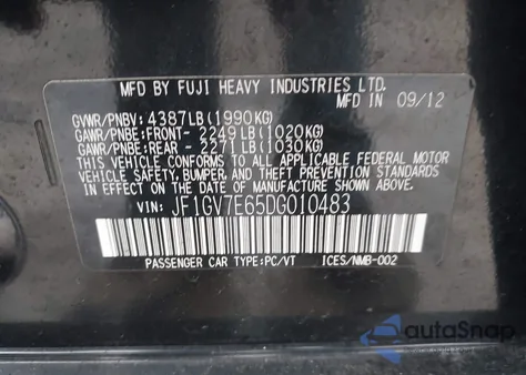 2013 Subaru Impreza Wrx z USA, uszkodzony, nr VIN JF1GV7E65DG010483